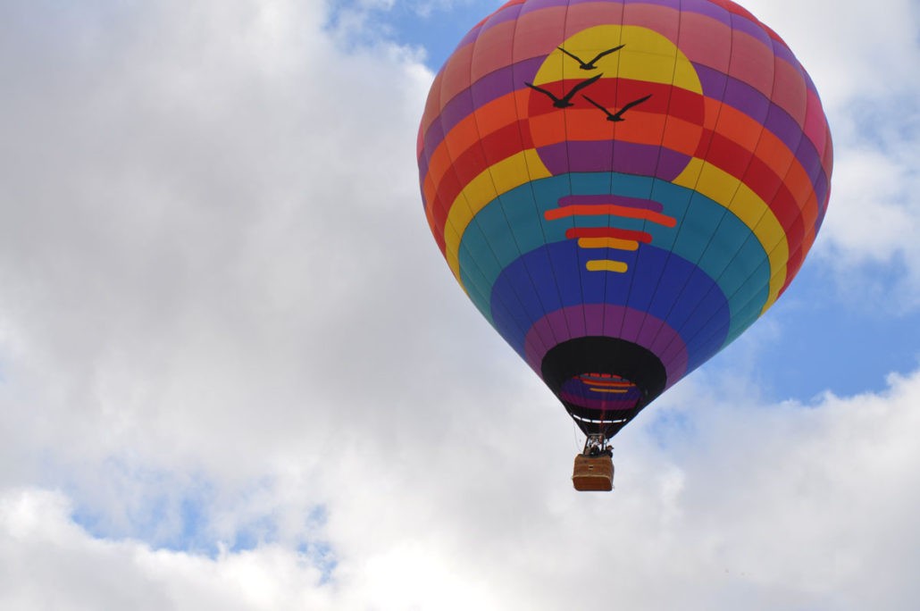 Colorful hot air balloon flying in the sky